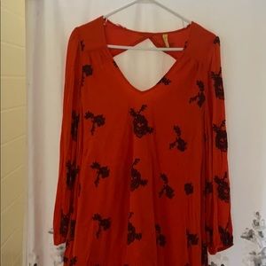 Free people red floral long sleeve dress